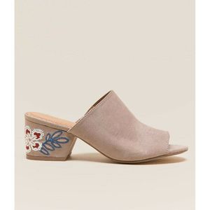 Restricted Funkytown Embroidered Taupe Heel Mules